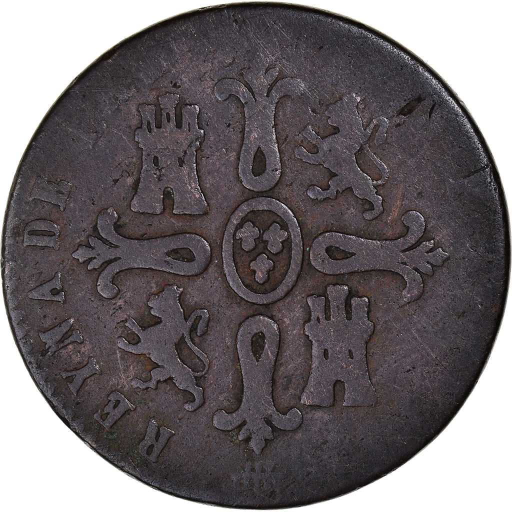 Coin, Spain, Isabel II, 8 Maravedis, 1842, Segovia, VF(20-25), Copper, KM:531.3