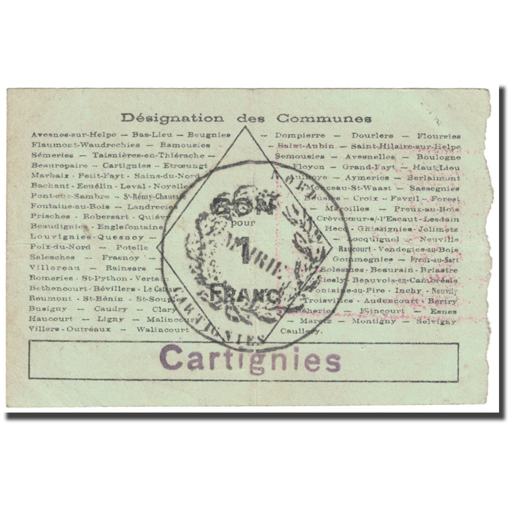 Francia, Avesnes, 1 Franc, 1916, Société des bons d'émission / Bon pour, MBC