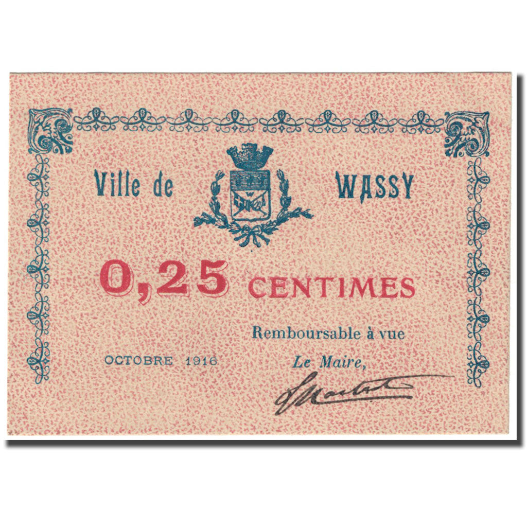 France, Wassy, 25 Centimes, 1916, UNC(63), Pirot:52-50