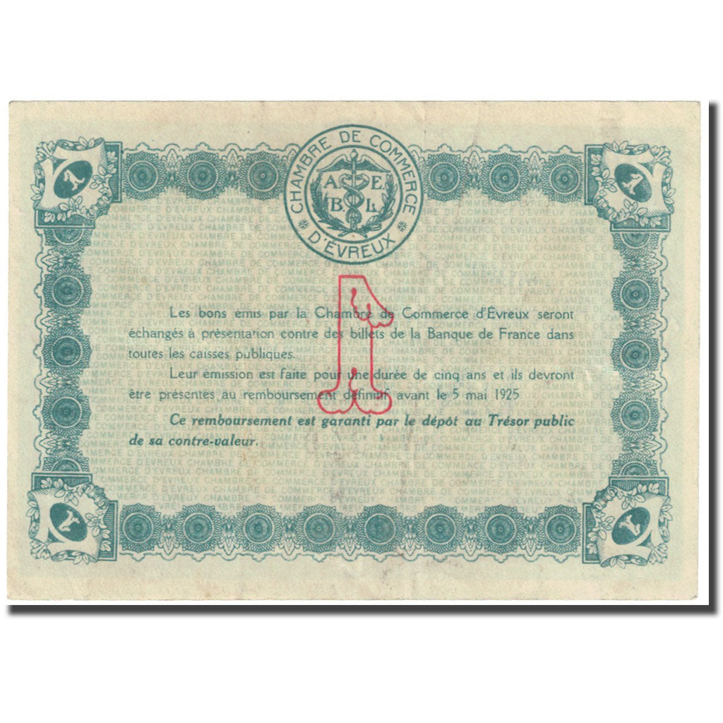 France, Evreux, 1 Franc, 1920, Chambre de Commerce, EF(40-45), Pirot:57-17