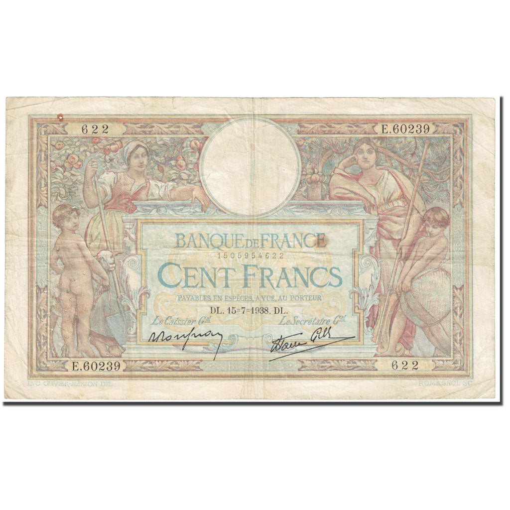 Francja, 100 Francs, Luc Olivier Merson, 1938, 1938-07-15, VF(20-25)