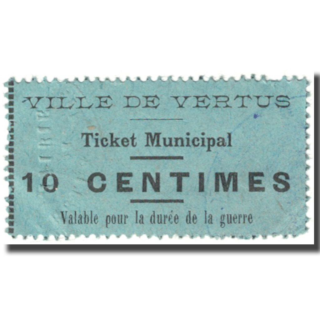 France, Vertus, 10 Centimes, Ticket Municipal, AU(55-58), Pirot:51-59