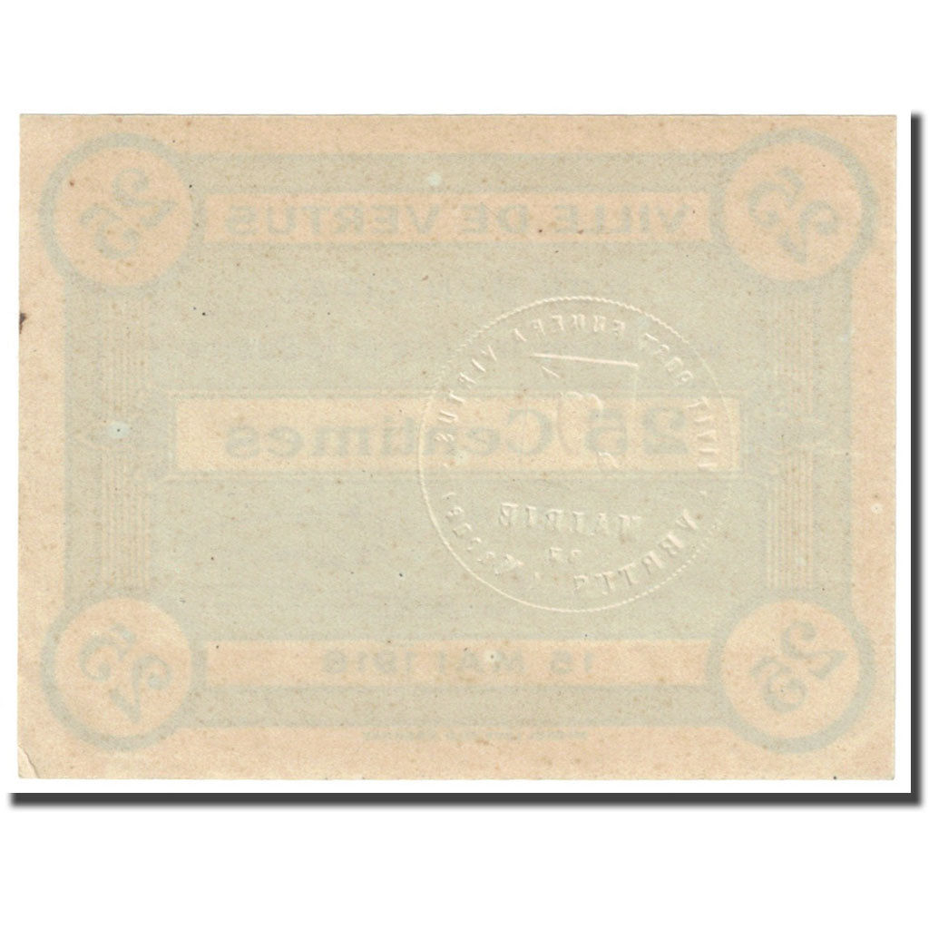 Francia, Vertus, 25 Centimes, 1916, Bon Municipal., EBC, Pirot:51-53