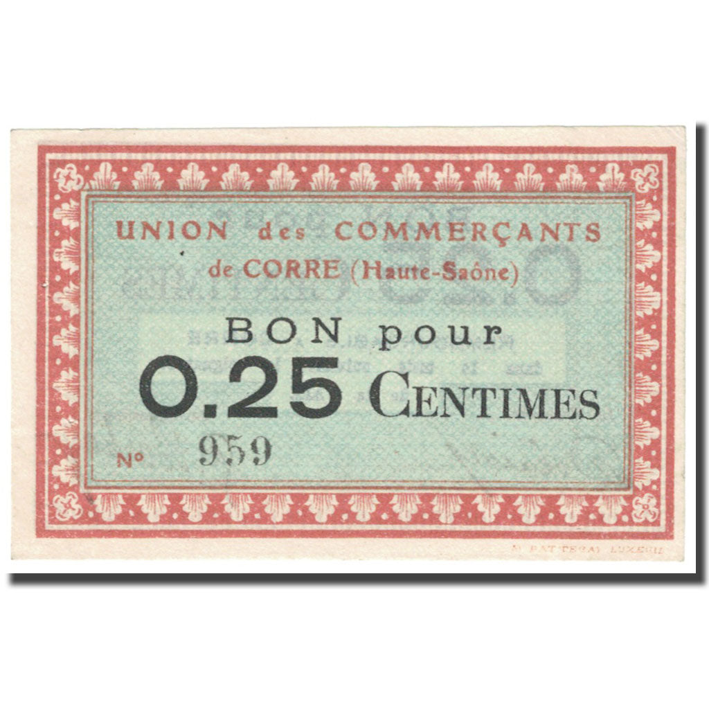 France, Corre, 25 Centimes, Union des Commerçants / Bon pour, AU(55-58)