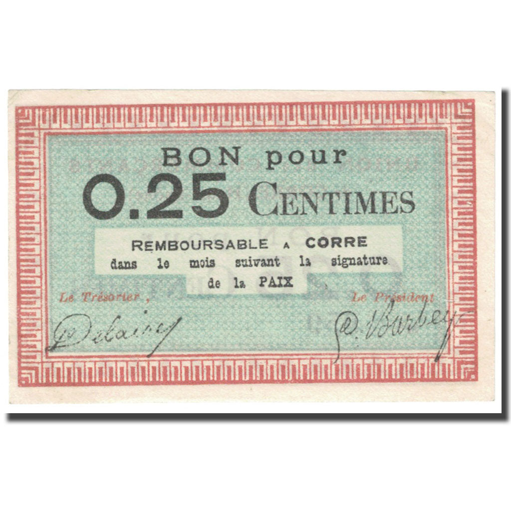 France, Corre, 25 Centimes, Union des Commerçants / Bon pour, AU(55-58)