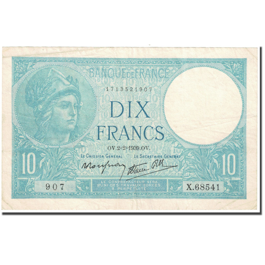 Francia, 10 Francs, Minerve, 1939, 1939-02-02, MBC, Fayette:7.1, KM:84