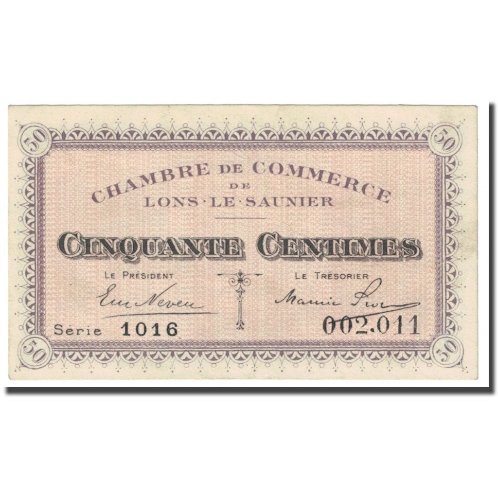 França, Lons-le-Saunier, 50 Centimes, 1918, Chambre de Commerce, AU(55-58)