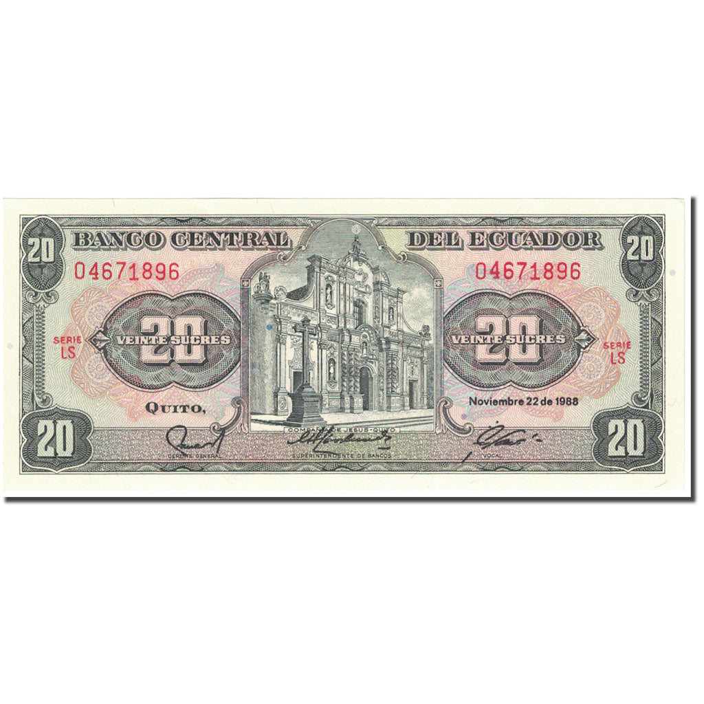 Billet, Équateur, 20 Sucres, 1988, 1988-11-22, KM:121Aa, NEUF
