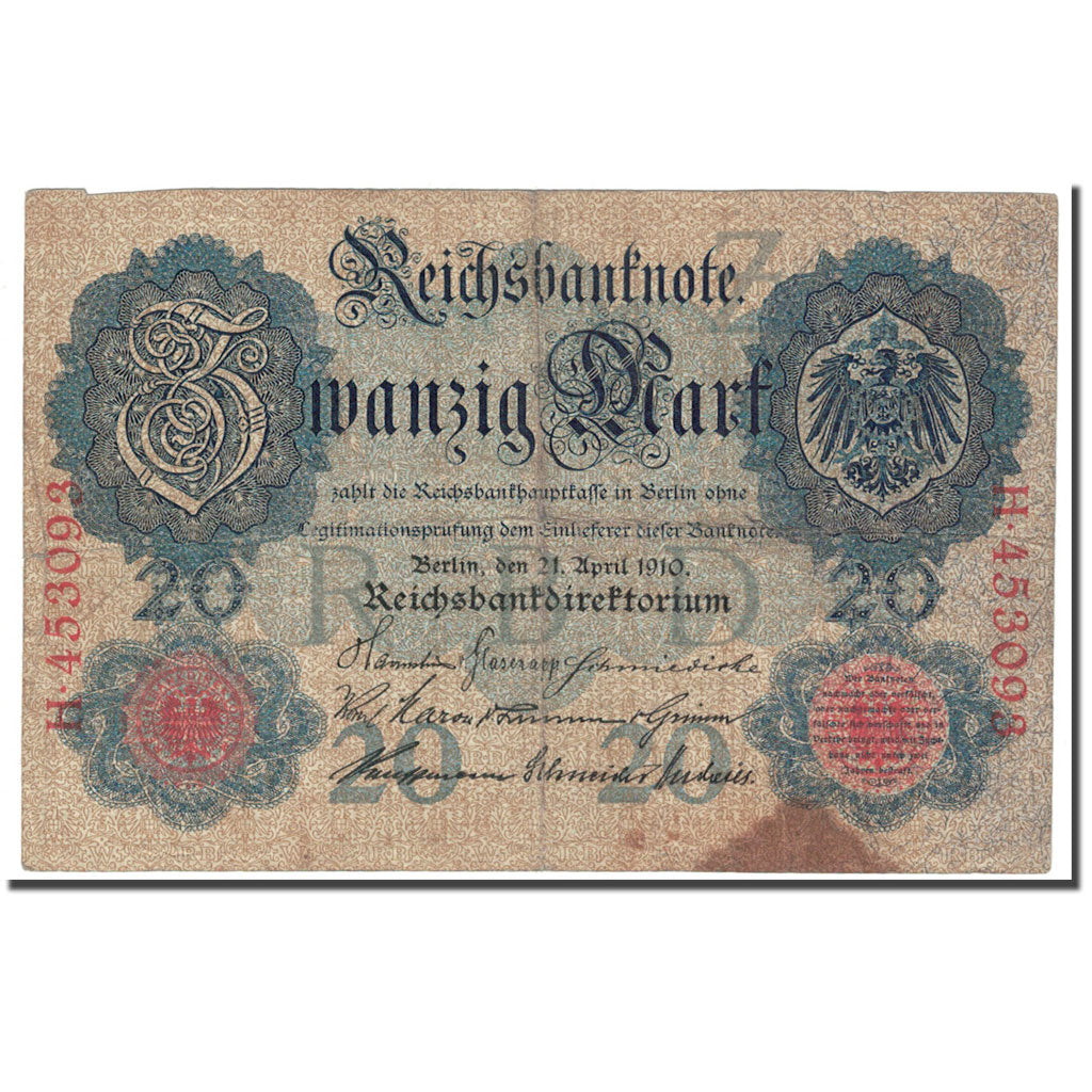 Banknote, Germany, 20 Mark, 1910, 1910-04-21, KM:40a, VF(20-25)