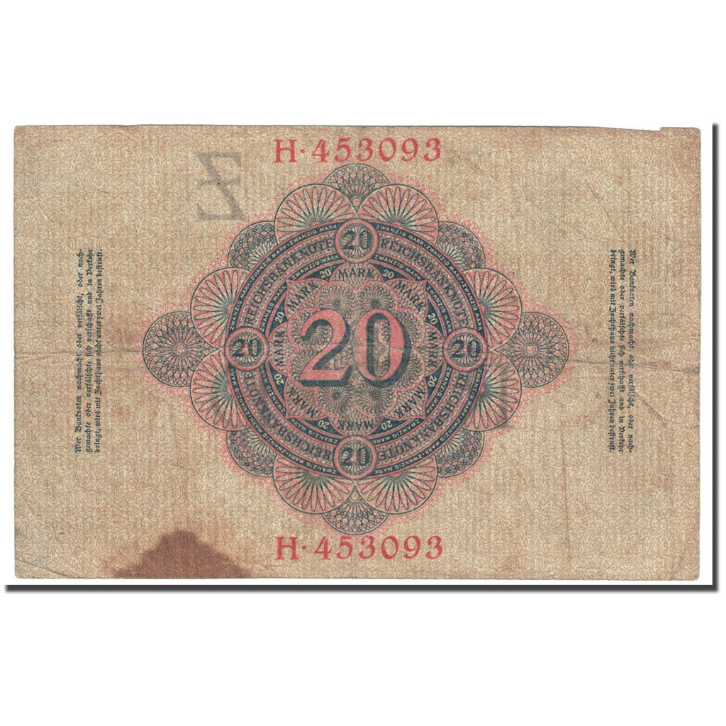 Banknote, Germany, 20 Mark, 1910, 1910-04-21, KM:40a, VF(20-25)