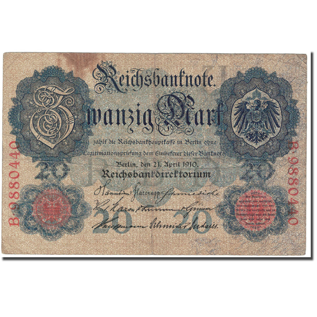 Banknote, Germany, 20 Mark, 1910, 1910-04-21, KM:40b, VF(20-25)