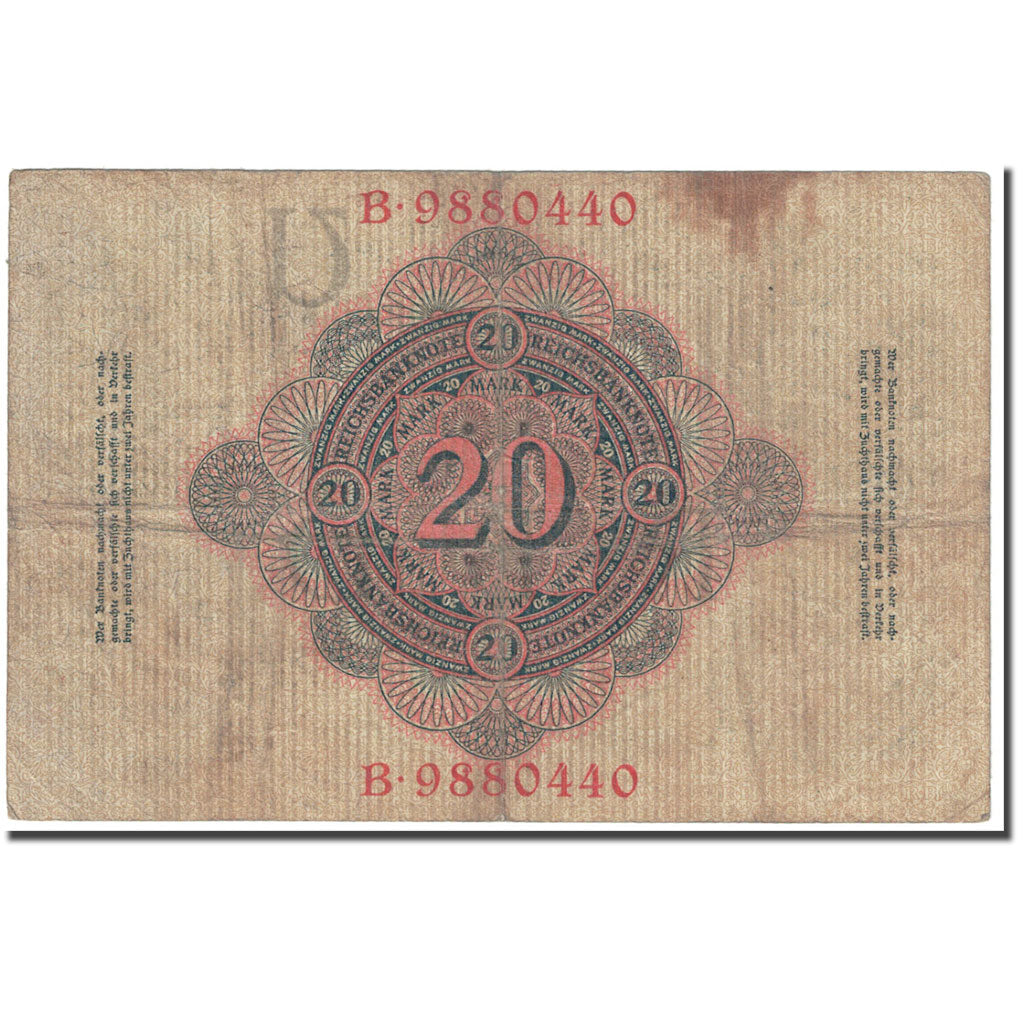 Banknote, Germany, 20 Mark, 1910, 1910-04-21, KM:40b, VF(20-25)