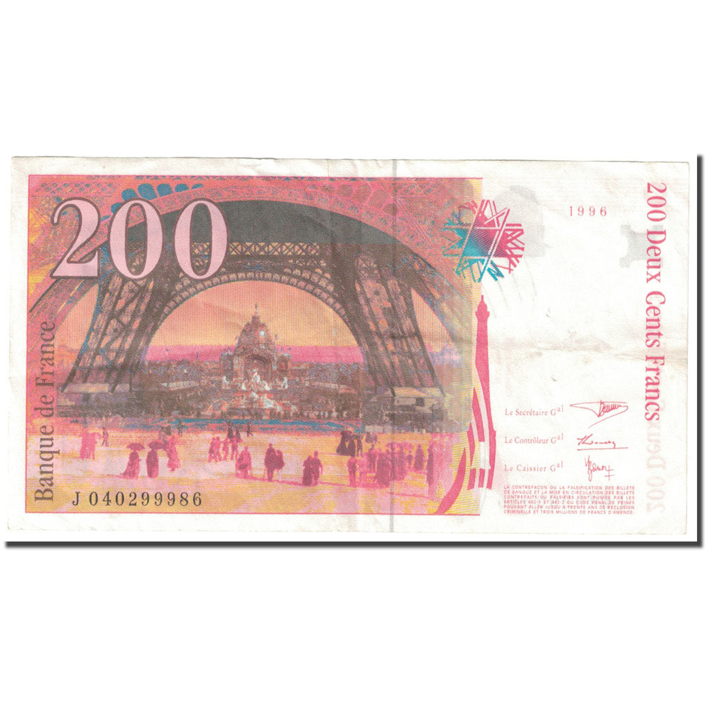 França, 200 Francs, Eiffel, 1996, EF(40-45), Fayette:75.03a, KM:159b