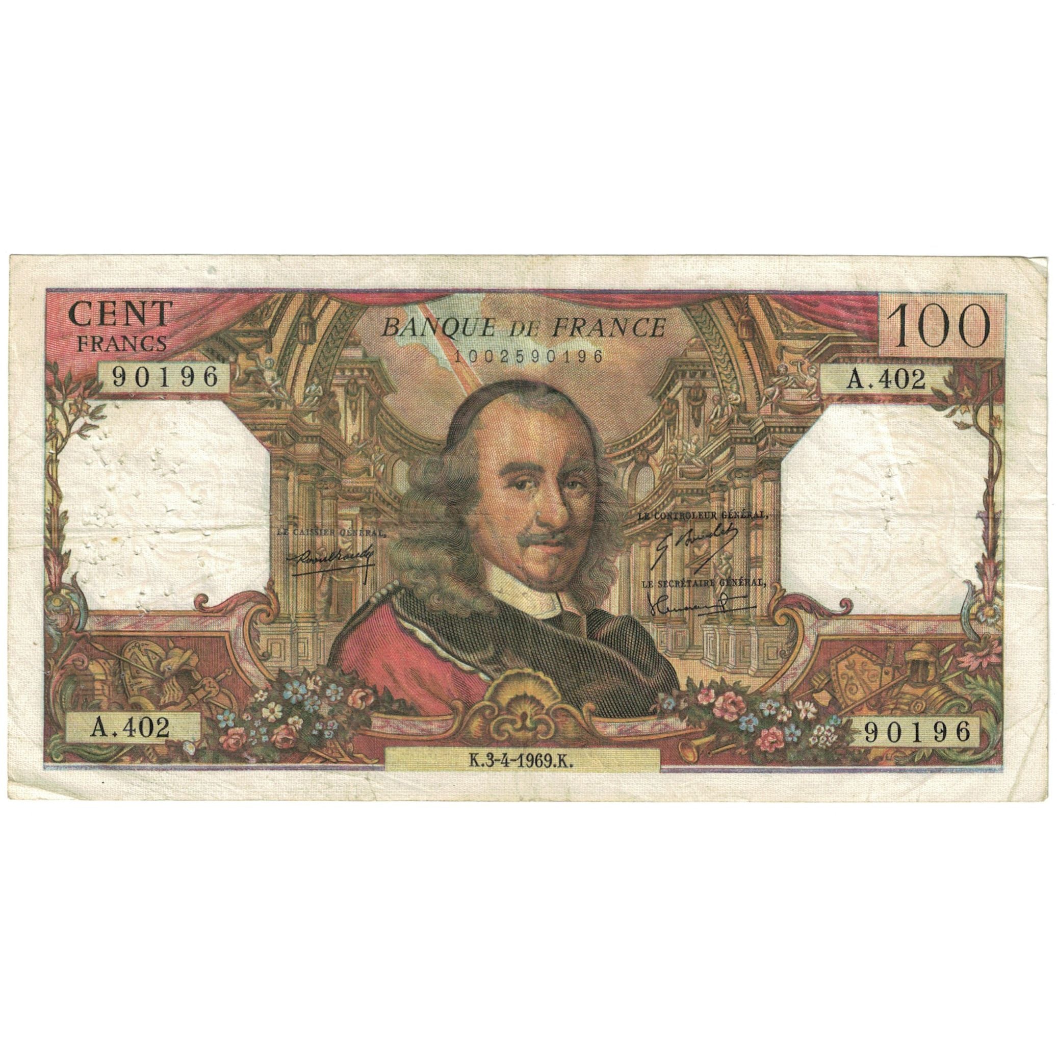 França, 100 Francs, 1969, 1969-04-03, VF(20-25), Fayette:65.26, KM:149c