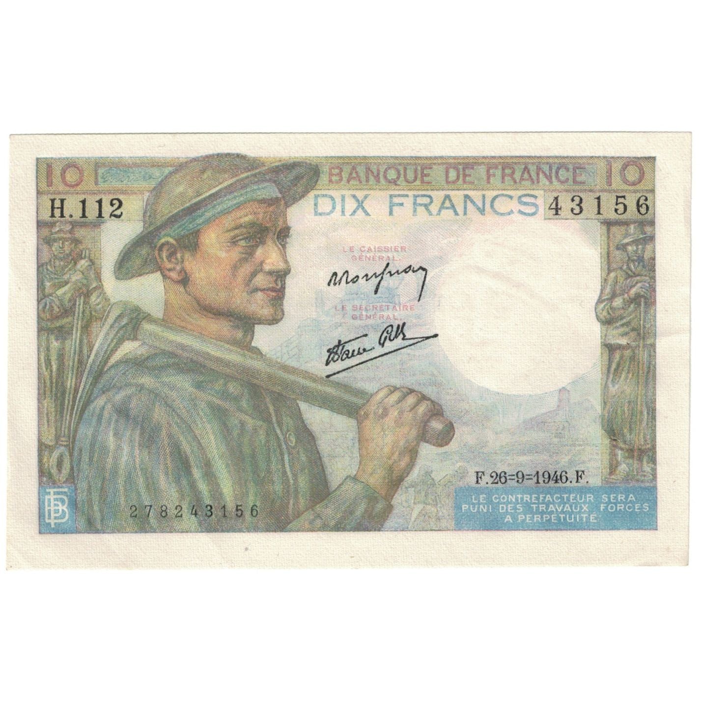 França, 10 Francs, 1946, 1946-09-26, UNC(65-70), Fayette:8.15, KM:99a