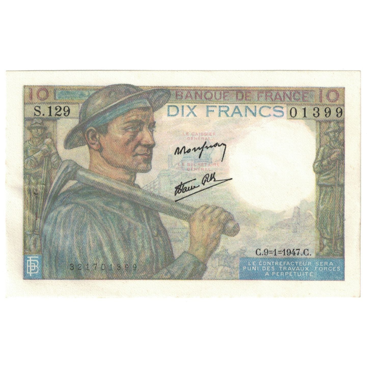 France, 10 Francs, 1947, 1947-01-09, UNC(63), Fayette:8.17, KM:99e