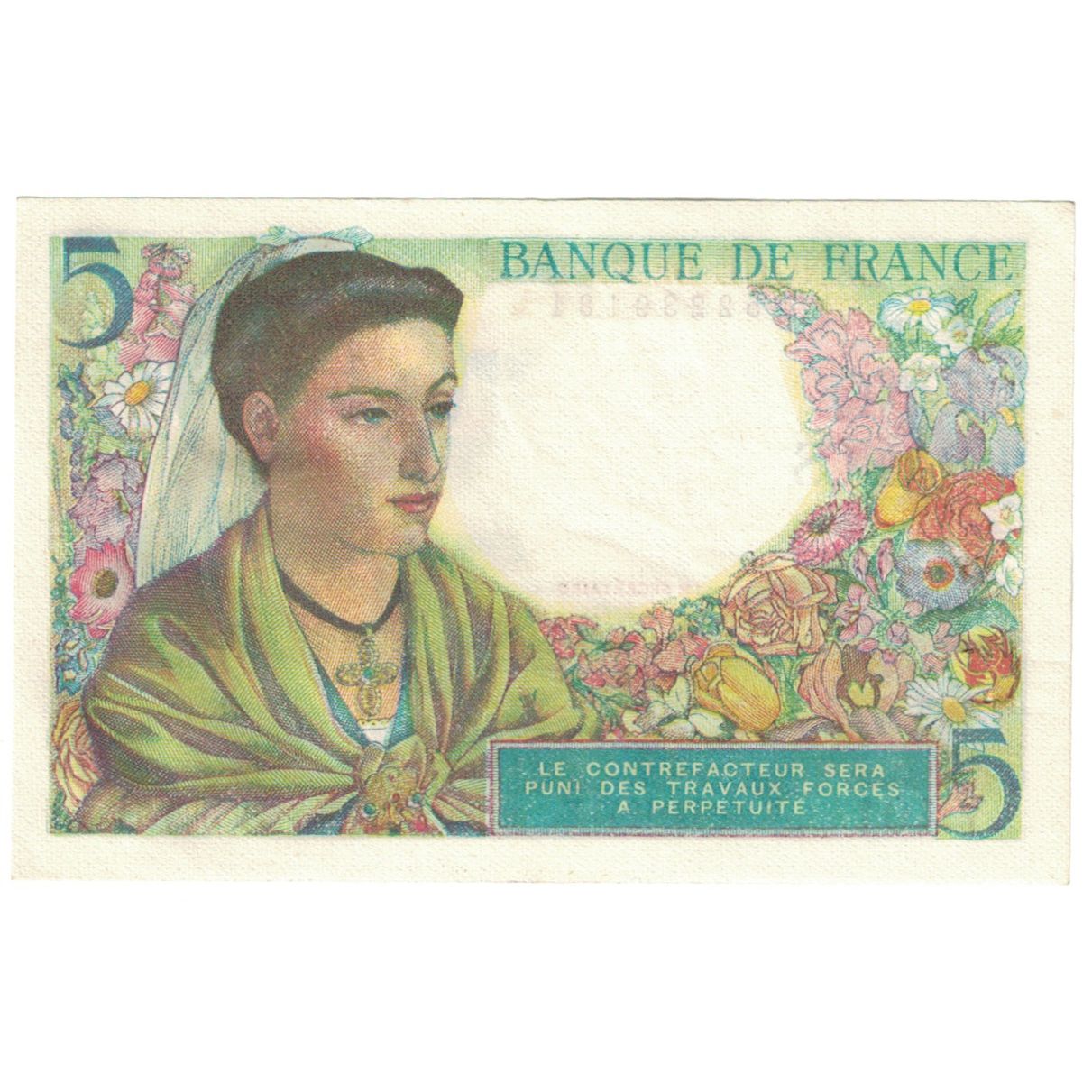 France, 5 Francs, Berger, 1943, 1943-12-23, AU(55-58), Fayette:5.5, KM:98a