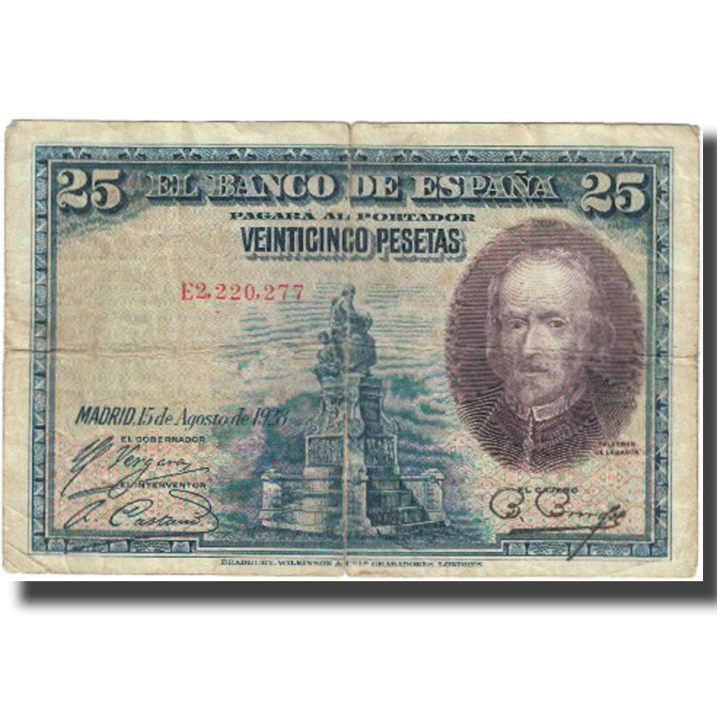 Banconote, Spagna, 25 Pesetas, 1928, 1928-08-15, KM:74a, MB