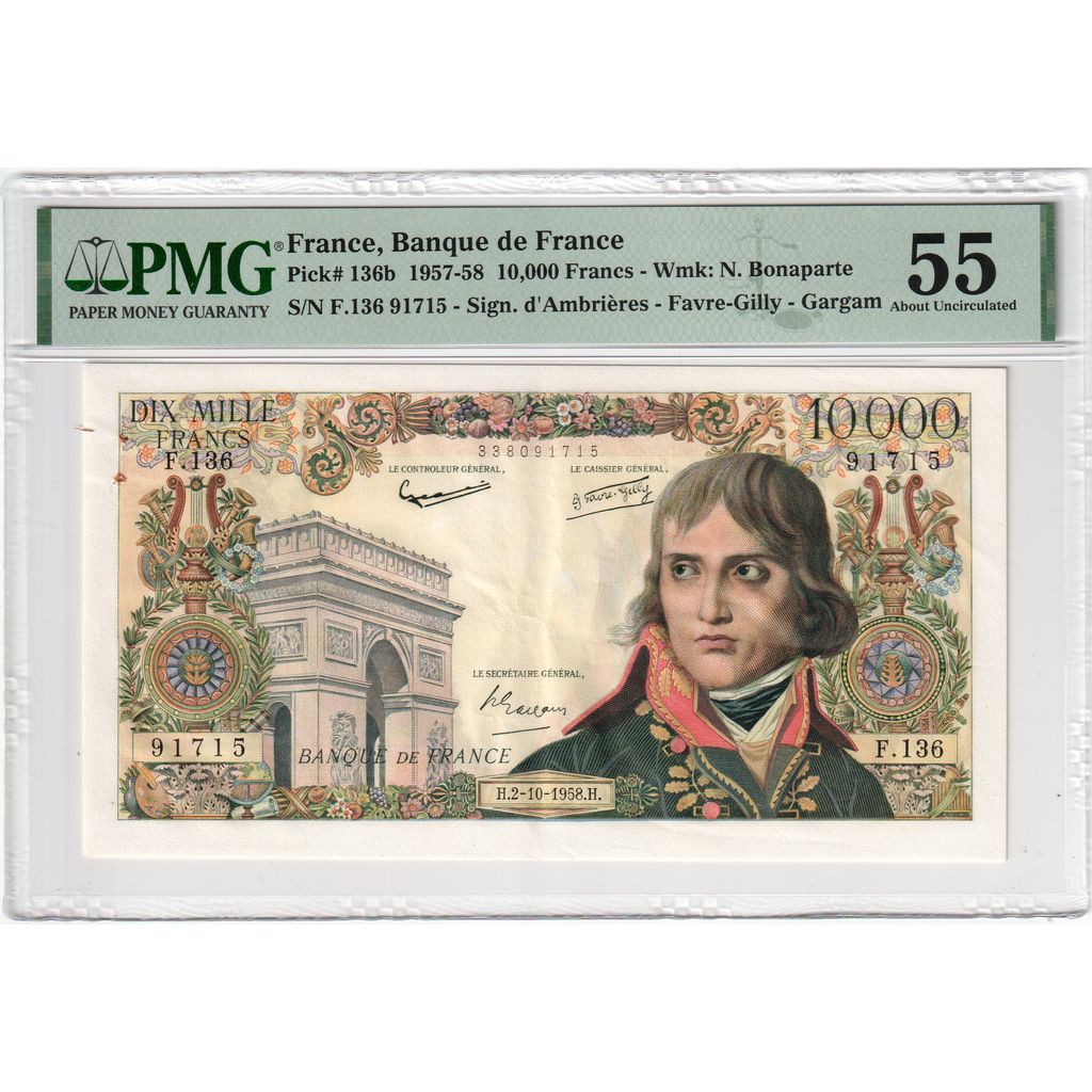 France, 10,000 Francs, Bonaparte, 1958-10-02, F.136, AU(55-58)