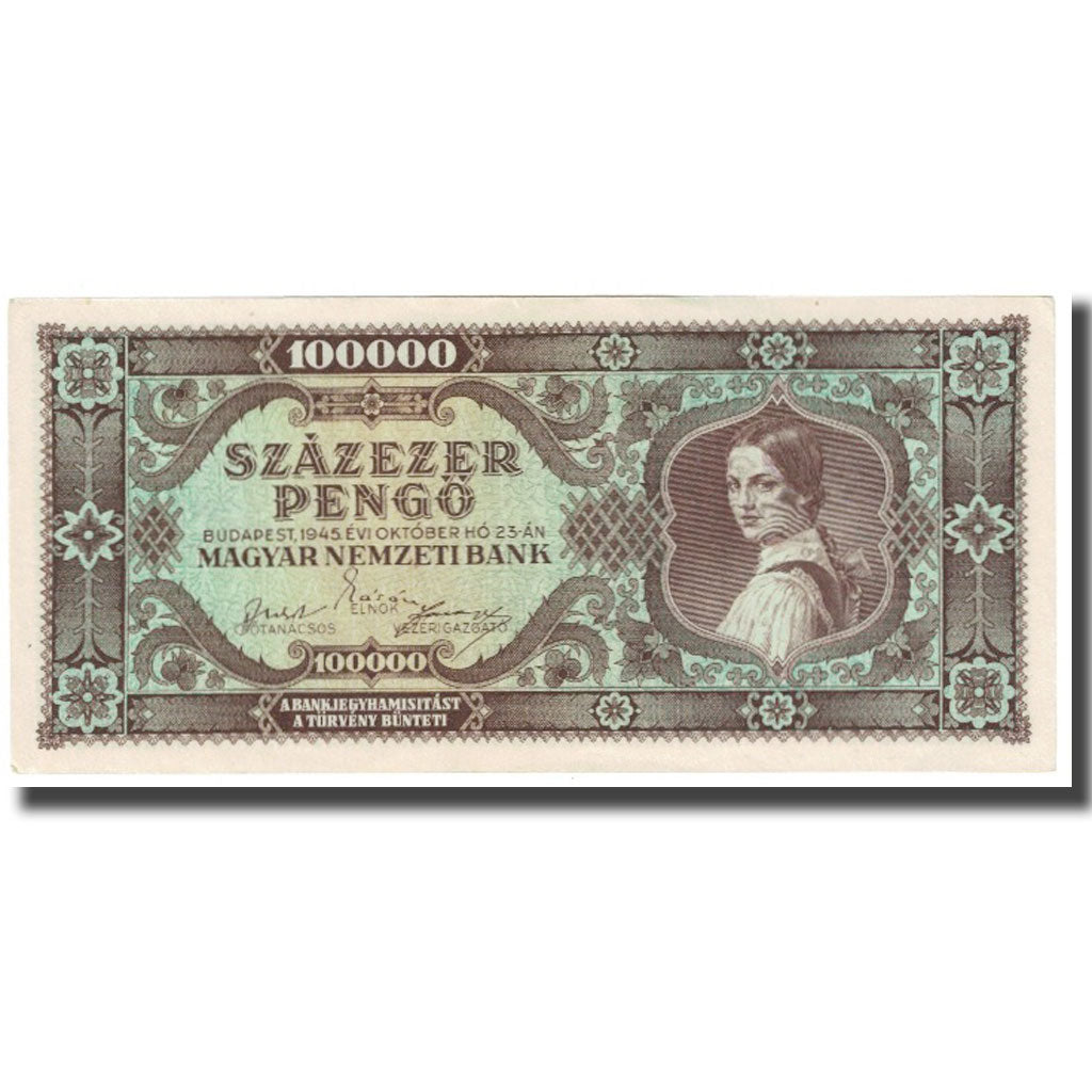 Banknote, Hungary, 100,000 Pengö, 1945, 1945-10-23, KM:121a, EF(40-45)