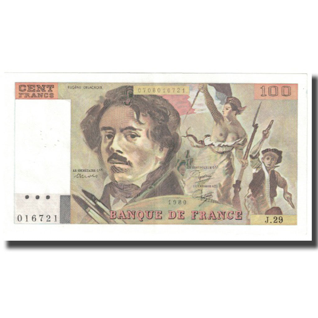 França, 100 Francs, Delacroix, 1980, P. A.Strohl-G.Bouchet-J.J.Tronche, 1980