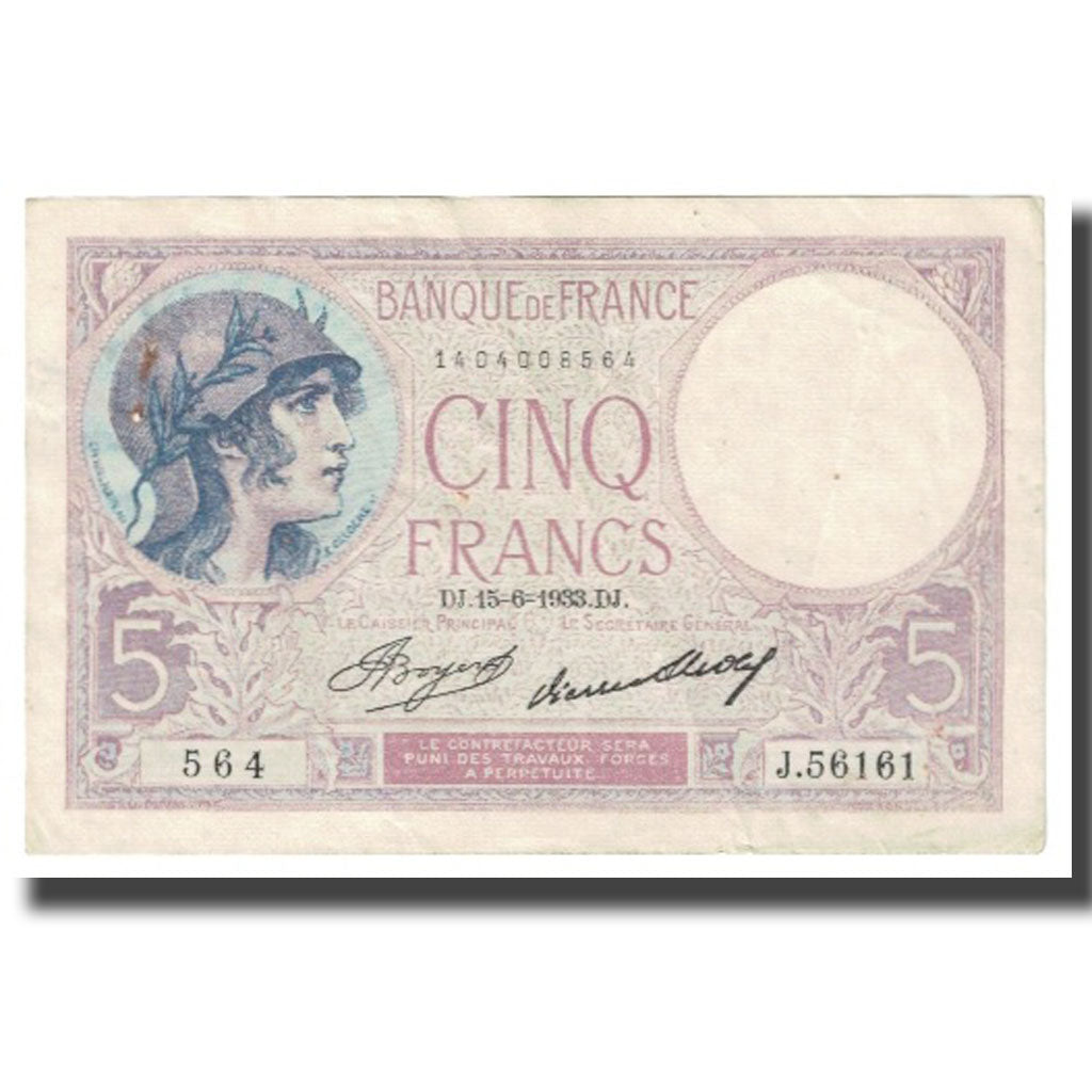 Francia, 5 Francs, Violet, 1933, 1933-06-15, BB, Fayette:3.16, KM:72e