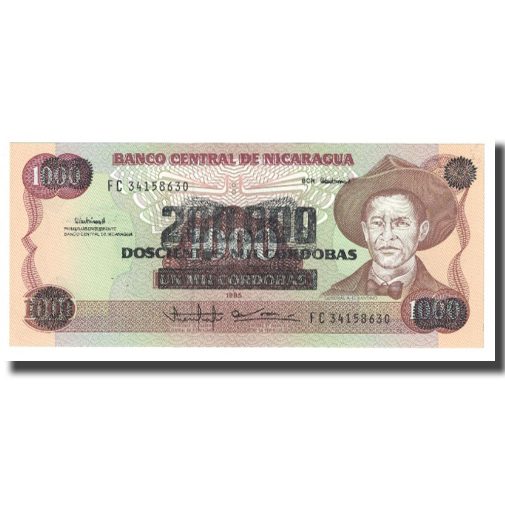 Banknote, Nicaragua, 200,000 Córdobas on 1000 Córdobas, 1985, KM:162