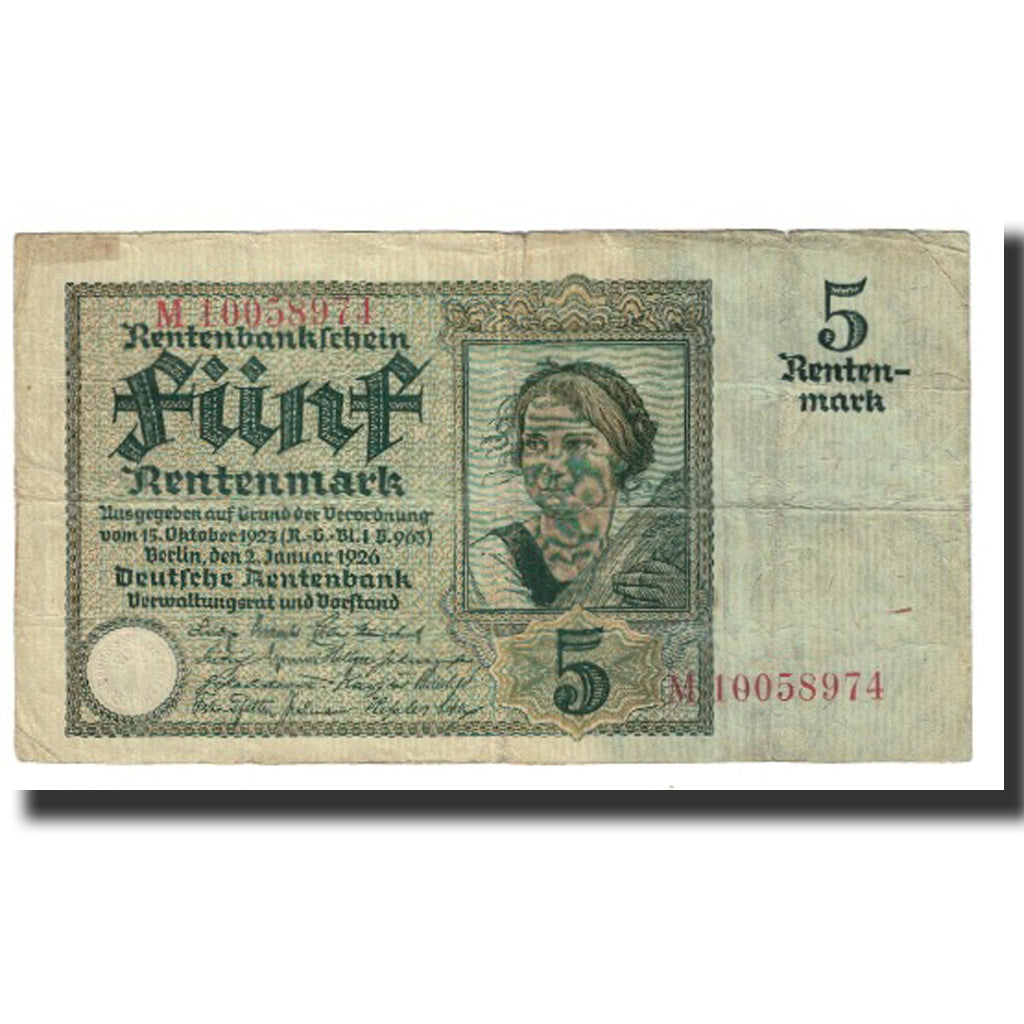 Geldschein, Deutschland, 5 Rentenmark, 1926, 1926-01-02, KM:169, S