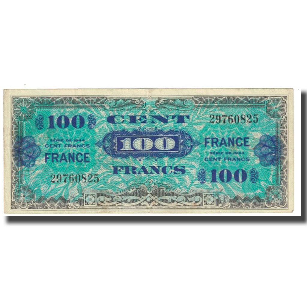 France, 100 Francs, 1945 Verso France, 1944, VF(30-35), Fayette:VF25.08, KM:123c