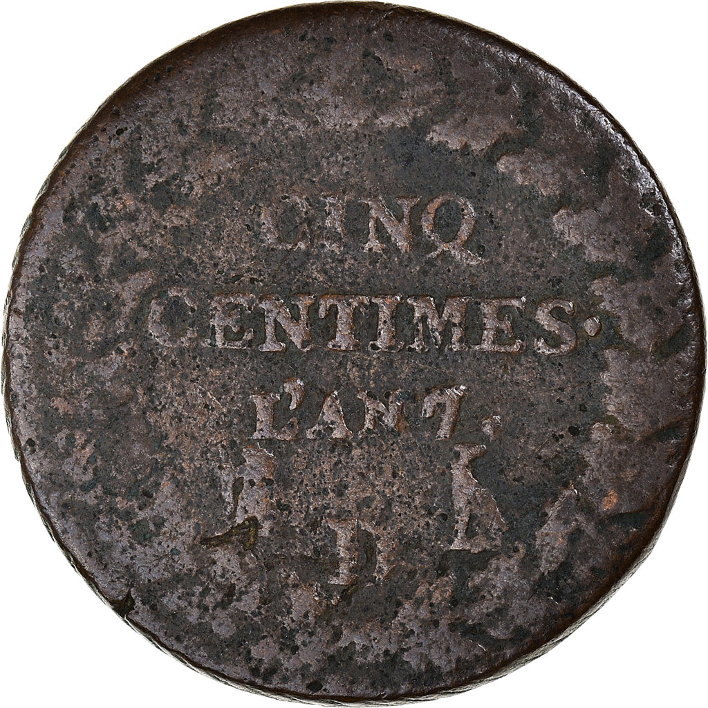 Moneta, Francja, Dupré, 5 Centimes, 1798, Lyon, F(12-15), Brązowy, KM:640.5