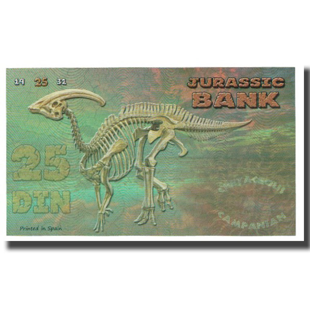 Biljet, Spanje, Tourist Banknote, 2015, JURASSIC BANK 25 DIN, NIEUW