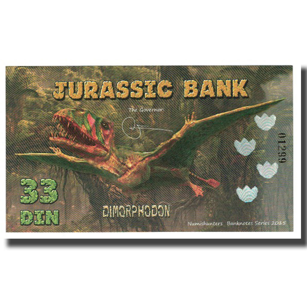 Banknote, Spain, Tourist Banknote, 2015, JURASSIC BANK 33 DIN, UNC(65-70)