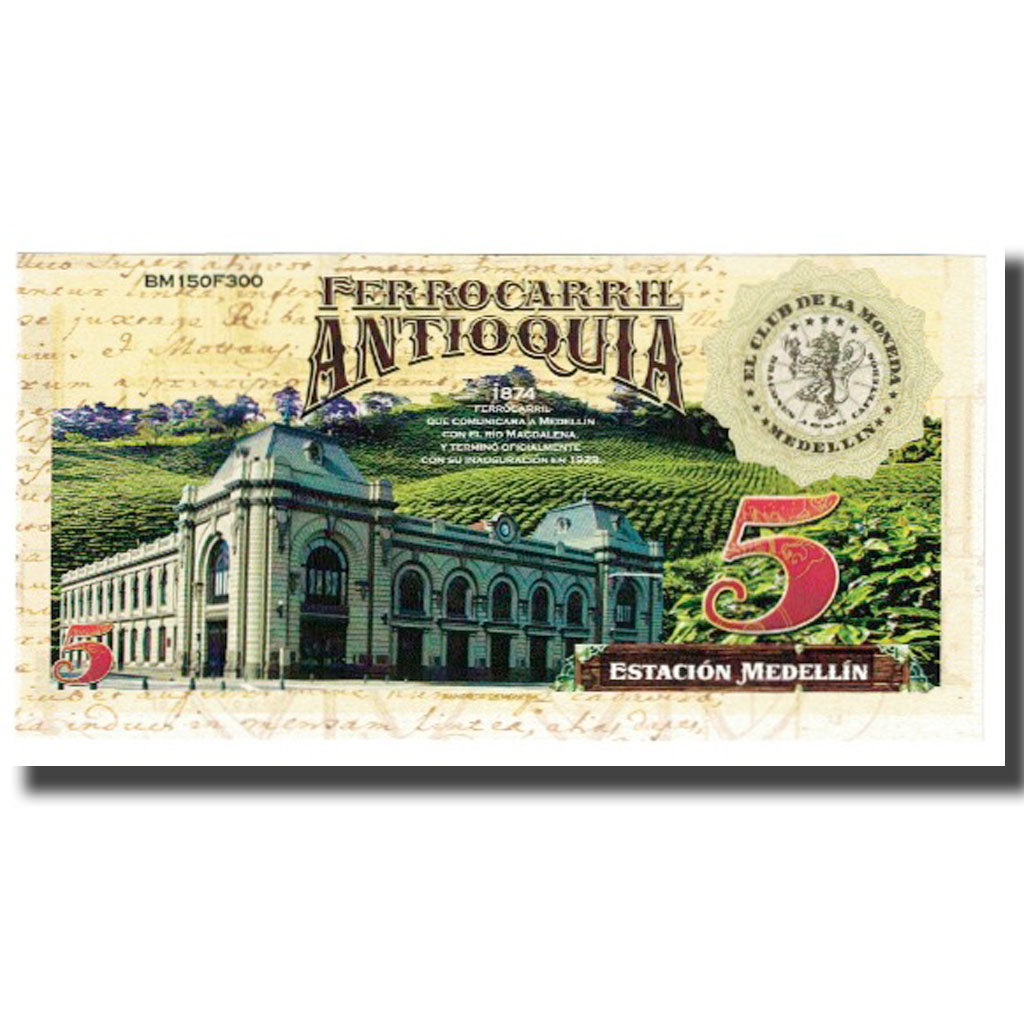 Geldschein, Kolumbien, Tourist Banknote, 5 CAFETEROS THE COFFE RAILROAD COMPANY