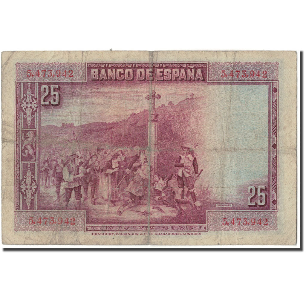 Biljet, Spanje, 25 Pesetas, 1928, 1928-08-15, KM:74a, B+