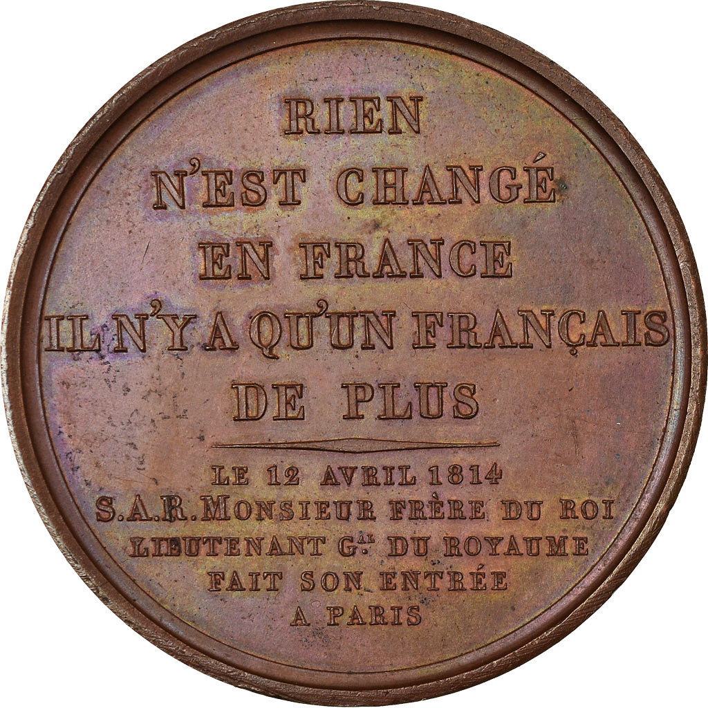 France, Médaille, First Restoration, 1814, Bronze, Gayrard, SUP