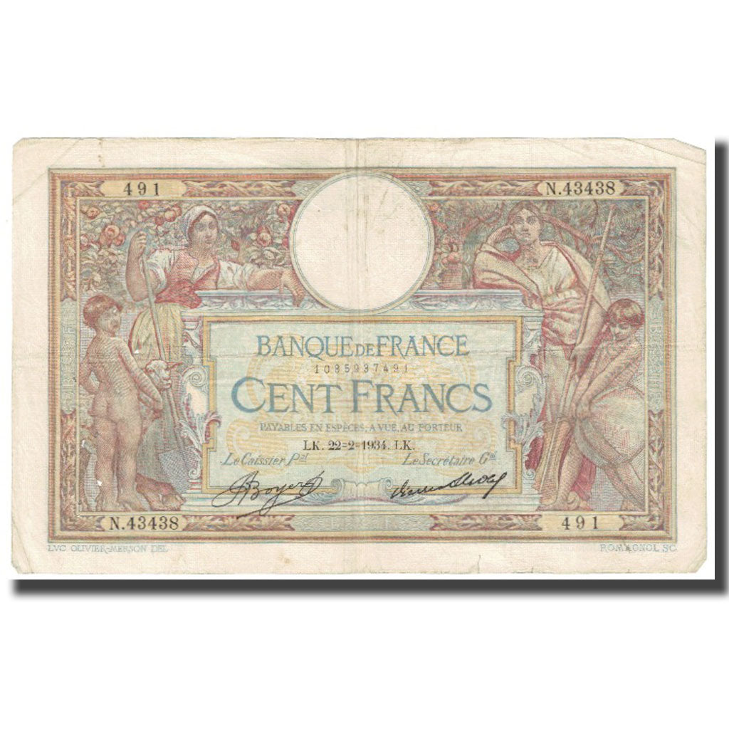 Francia, 100 Francs, Luc Olivier Merson, 1934, 1934-02-22, BC, Fayette:24.13
