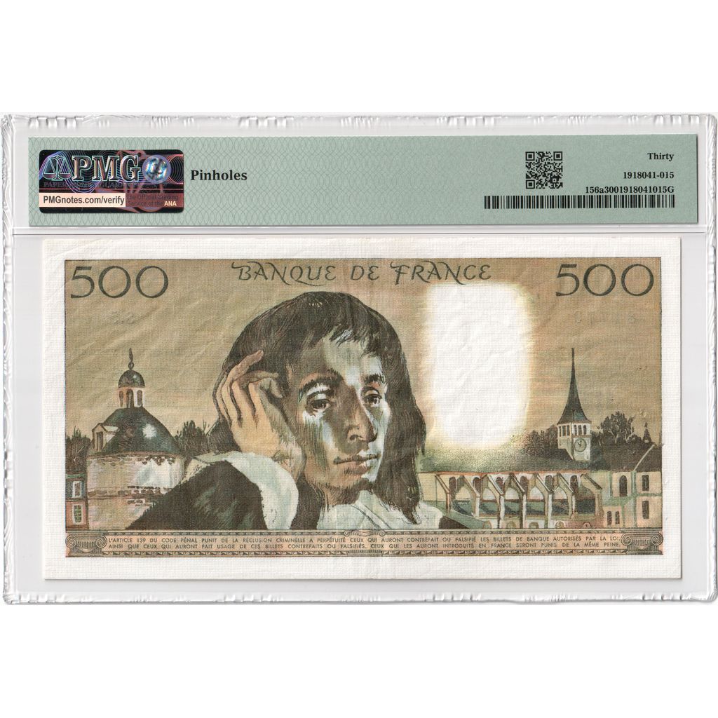France, 500 Francs, Pascal, 1968, 1968-01-04, UNC(63), Fayette:71.2, KM:156a