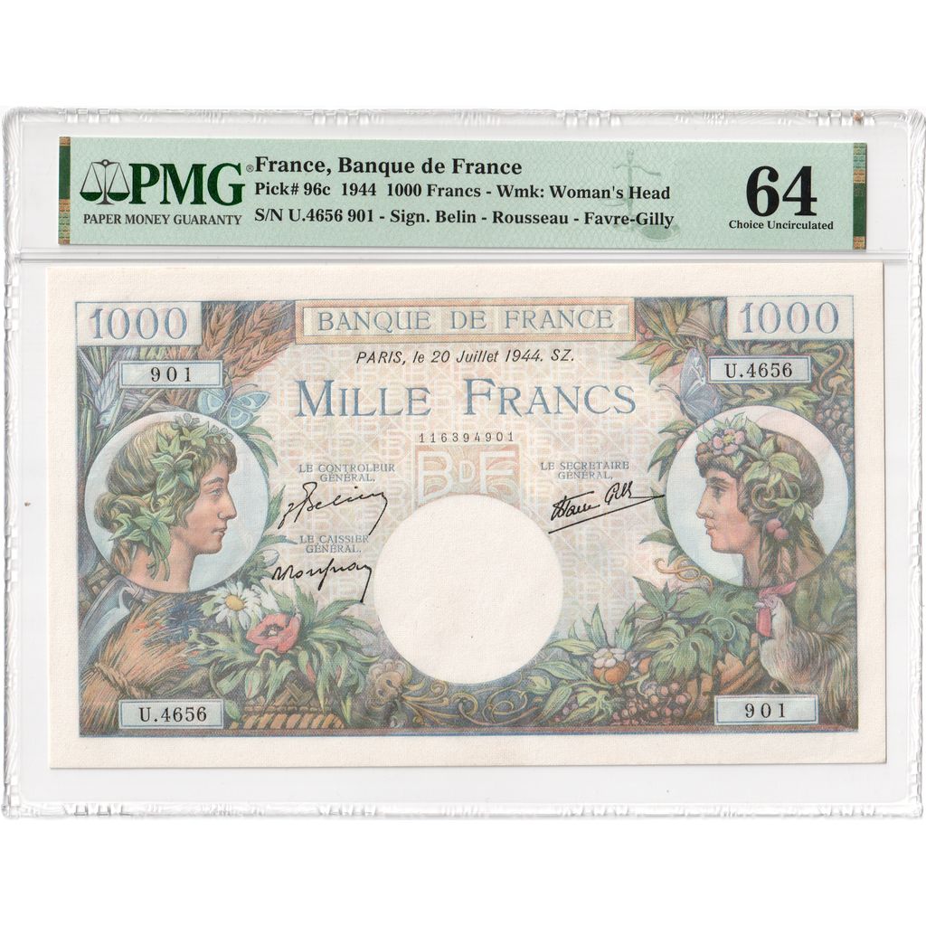 Francia, 1000 Francs, Commerce et Industrie, 1944, 1944-07-20, FDS