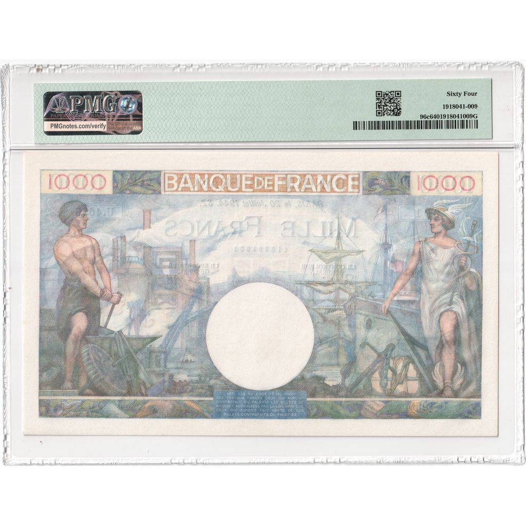 Francia, 1000 Francs, Commerce et Industrie, 1944, 1944-07-20, FDS