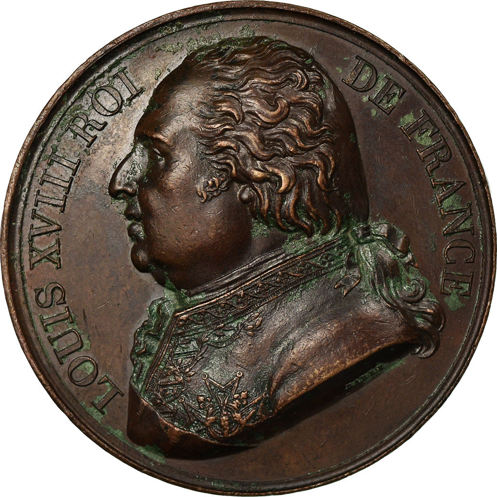 France, Médaille, Louis XVIII, 1818, Bronze, Barre, TTB+