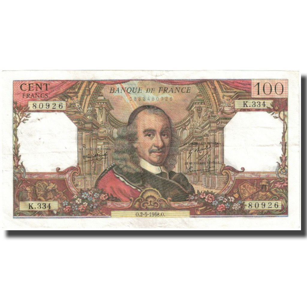 France, 100 Francs, Corneille, 1968, 1968-05-02, VF(20-25), Fayette:65.22