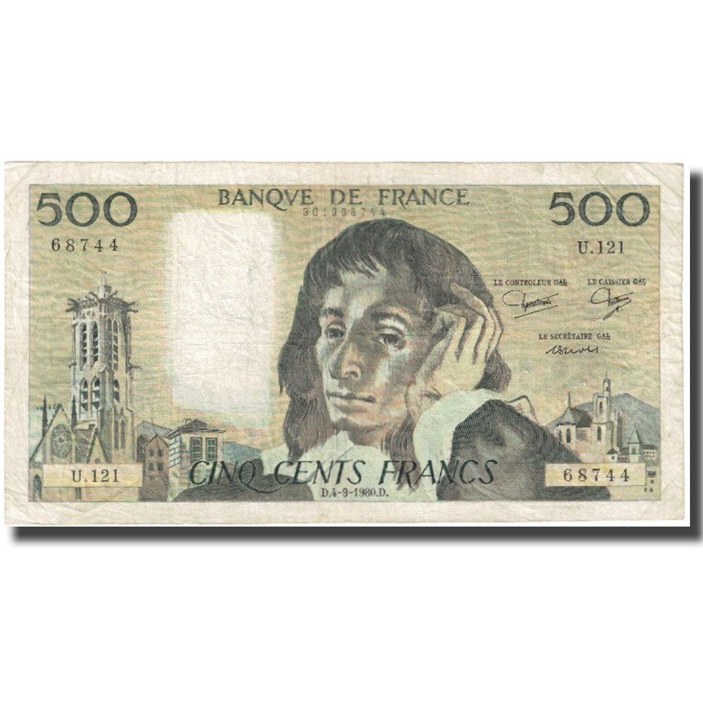 France, 500 Francs, Pascal, 1980, 1980-09-04, TB, Fayette:71.22, KM:156e