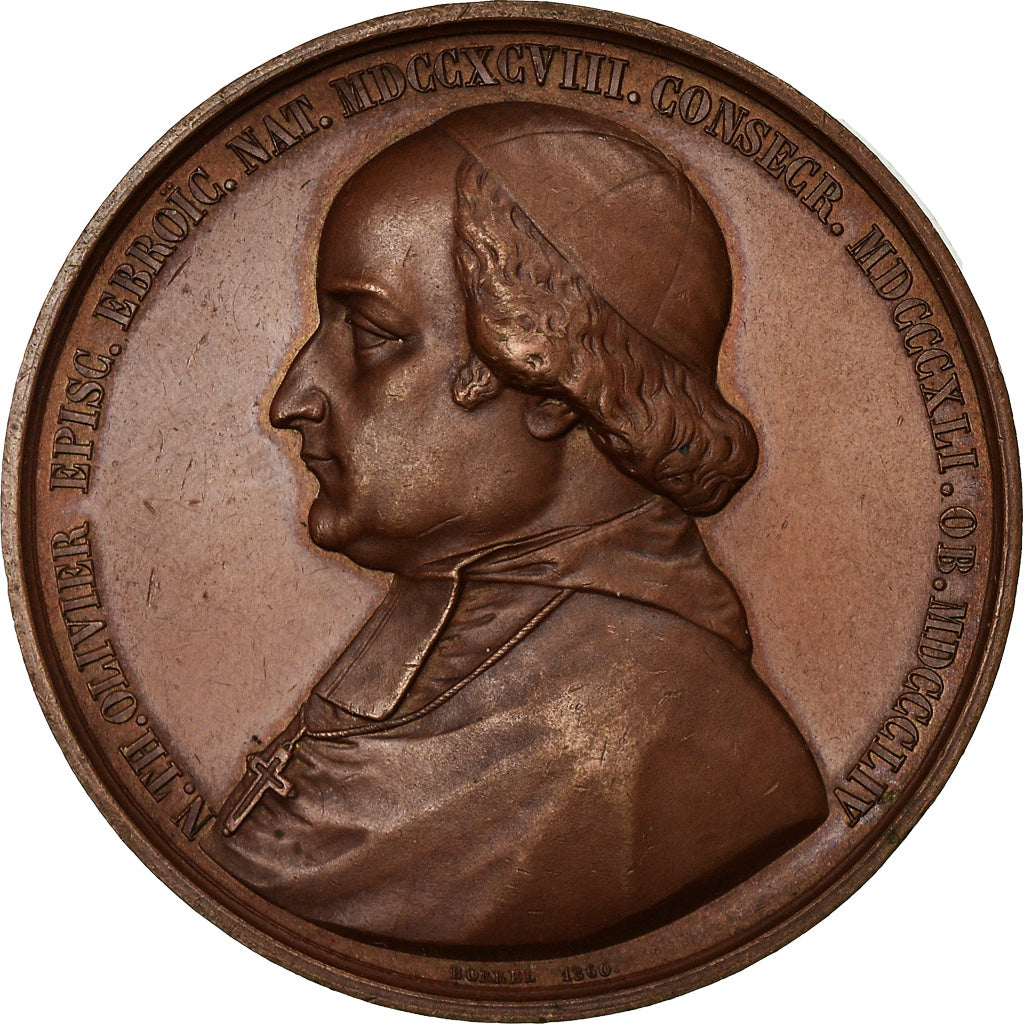 France, Medal, Evêque d'Evreux, 1860, Copper, Borrel, AU(55-58)