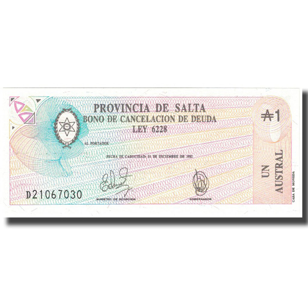 Banknote, Argentina, 1 Austral, 1987, 1987-12-31, KM:S2612e, UNC(65-70)