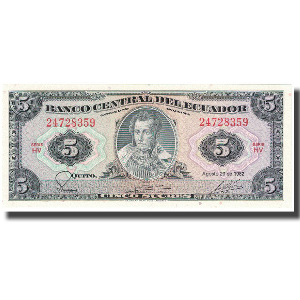 Banconote, Ecuador, 5 Sucres, 1982, 1982-08-20, KM:108b, FDS