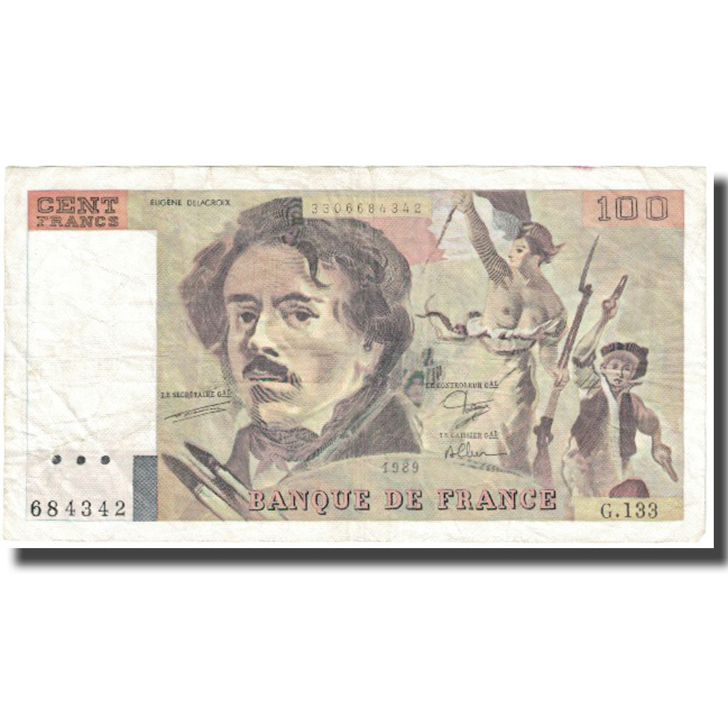 France, 100 Francs, Delacroix, 1989, EF(40-45), Fayette:69.13a, KM:154d