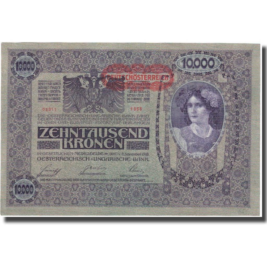 Banknote, Austria, 10,000 Kronen, 1918, 1918-11-02, KM:65, UNC(65-70)