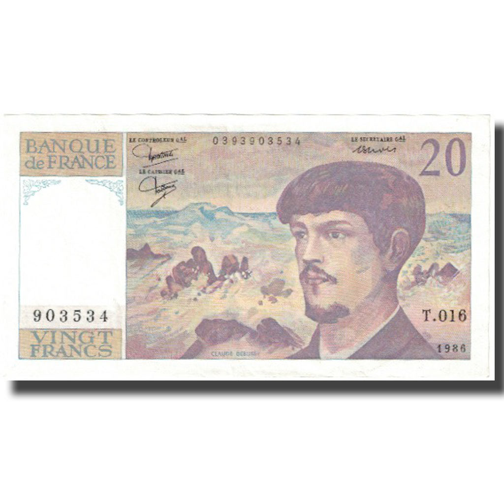 França, 20 Francs, Debussy, 1986, EF(40-45), Fayette:66.7, KM:151a