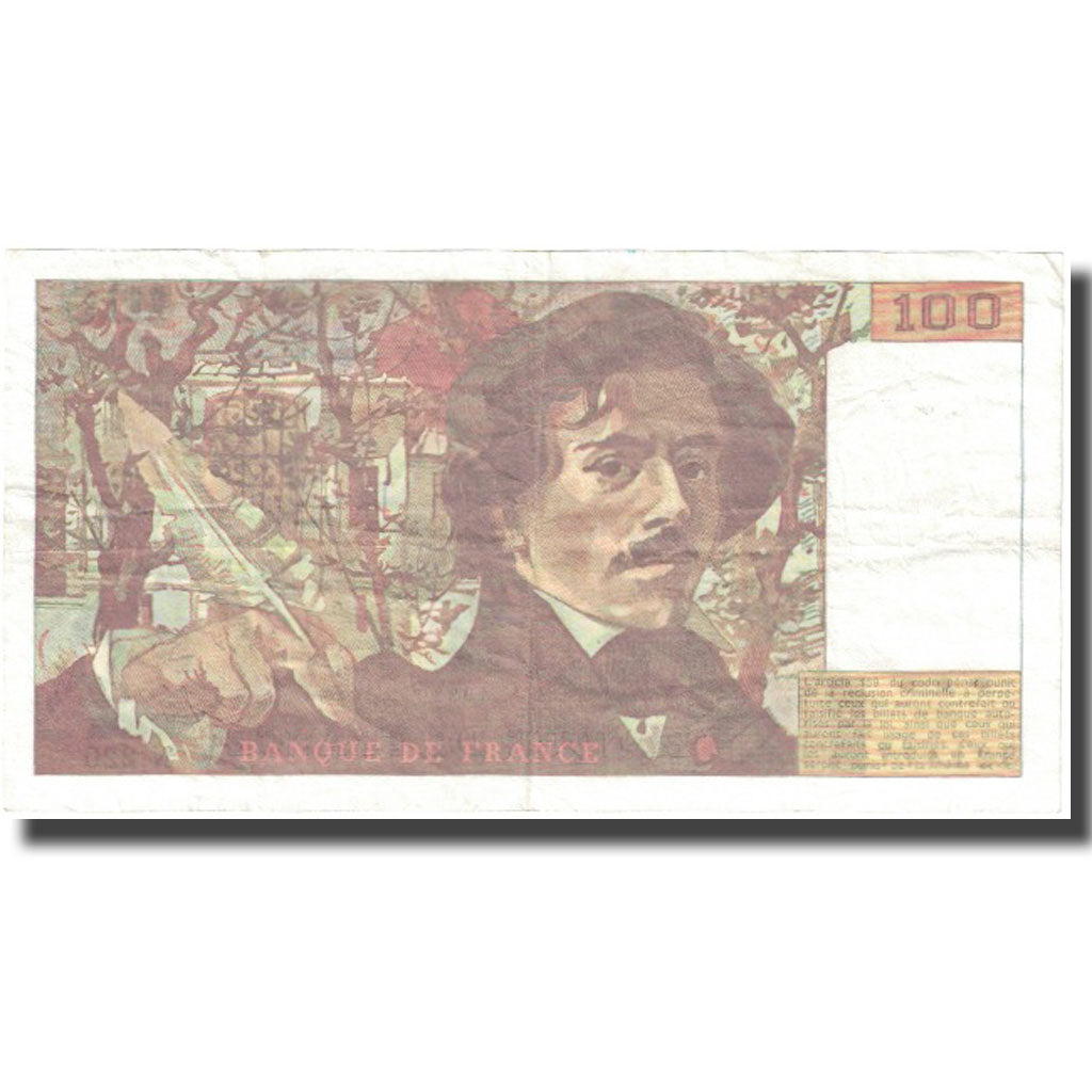 França, 100 Francs, Delacroix, 1993, VF(30-35), Fayette:69bis.7, KM:154g