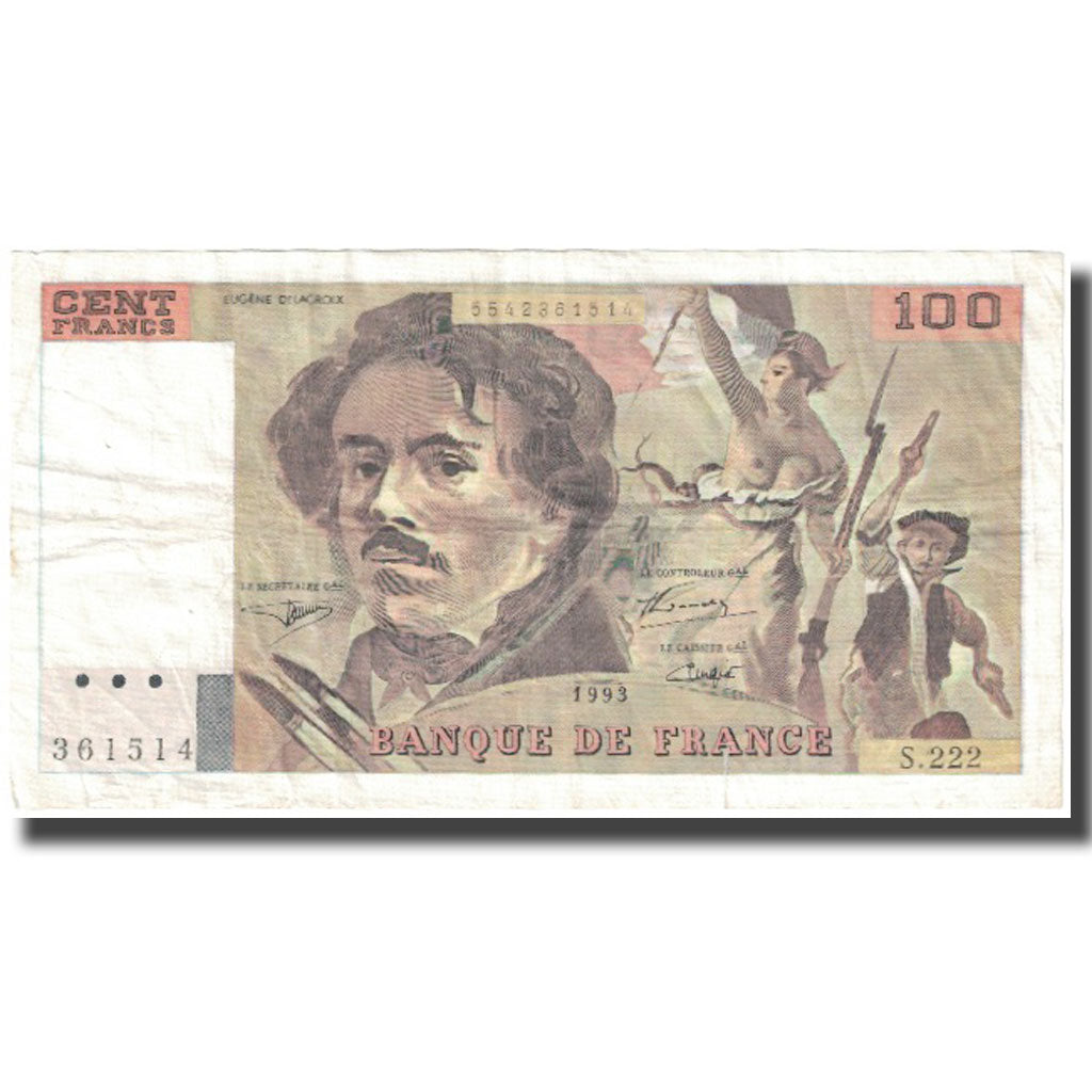 Frankreich, 100 Francs, Delacroix, 1993, S+, Fayette:69bis.7, KM:154g